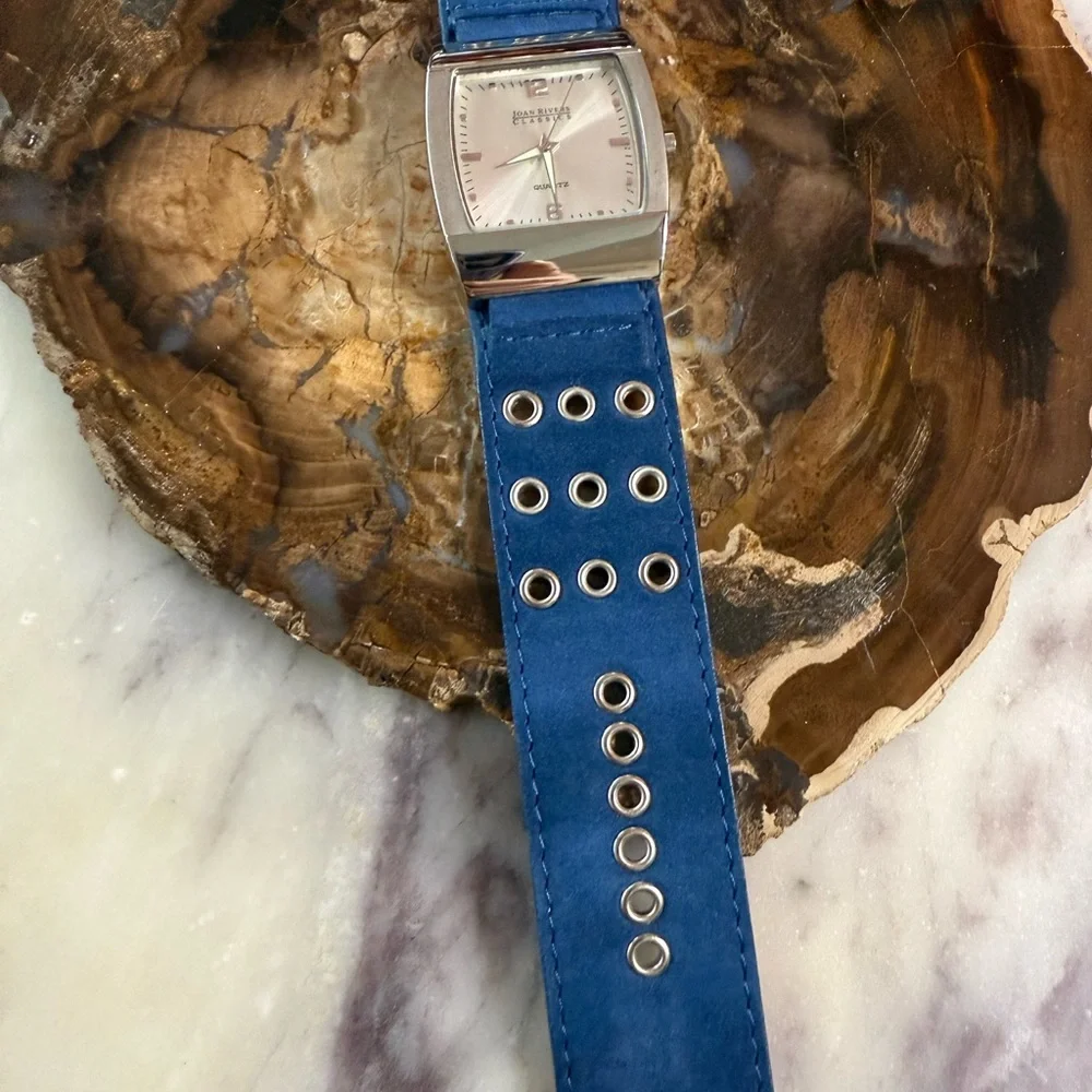 Joan Rivers Blue Suede Strap Watch with Silver-Tone Case